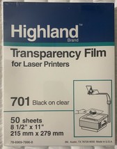 Highland 701 Transparency Film Black On Clear For Laser Printers New Sealed - £5.77 GBP