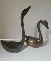 2 Vintage Mid-century BRASS SWAN Figurines Birds Geese - £15.17 GBP