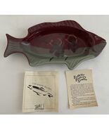 Kent Follette Signed Art Pottery Cranberry Red Green Fish Oblong Bowl - €38,00 EUR