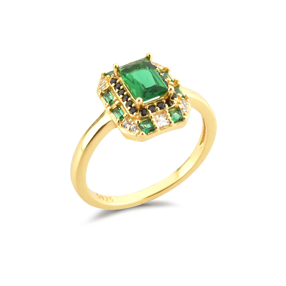 ANDYWEN 925  Silver Gold Clear Gold Green Zircon Ring Collection  Anillofino Mar - $38.14