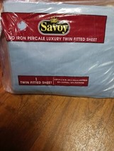 Vintage Savoy Percale Luxury Twin Fitted Sheet Made In USA Color Blue - £15.54 GBP