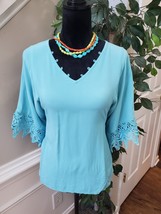 EST. 1946 Womens Blue Solid 100% Rayon Long Sleeve V Neck Top Blouse Size Medium - £19.38 GBP