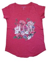 Lucky Brand T Shirt Women&#39;s Size Small Red-Pink Floral Graphic Rounded H... - £15.32 GBP