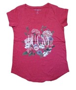 Lucky Brand T Shirt Women&#39;s Size Small Red-Pink Floral Graphic Rounded H... - £15.37 GBP
