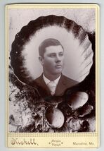 Antique Cabinet Card Portrait Young Man Artistic Shell Background Marcel... - $39.99