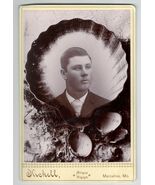 Antique Cabinet Card Portrait Young Man Artistic Shell Background Marcel... - $59.99