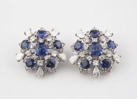 11.60 Carat Saphir Bleu et Diamant 18k or Blanc Boucles D&#39;Oreilles Grappe - $17,815.18