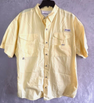 Mens Columbia PFG Fishing Shirt Short Sleeved Yellow Vented UPF XL - £18.95 GBP
