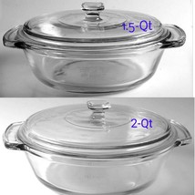 Vintage ANCHOR HOCKING Two, Clear Glass Casseroles Dish With Lid, USA - $1,475.46 MXN