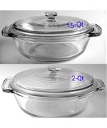 Vintage ANCHOR HOCKING Two, Clear Glass Casseroles Dish With Lid, USA - $79.19