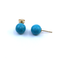 Women&#39;s Italian Stud Earrings 14k Yellow Gold Natural Round Turquoise 8.28 mm - £89.88 GBP