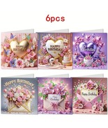 6pcs Sparkling Diamond-Style Birthday Greeting Cards  Jewel Art COMPLETE... - $33.76 CAD