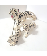 Vtg Ceramic White Tiger 3 pc Chained Family Japan Black Stripes Gold Pai... - $854.71 MXN