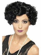 Black 20s Flirty Flapper Wig Wavy Curls Chicago Roaring Gatsby Cabaret Jazz Babe - £10.48 GBP