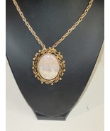 Vintage Cameo Style opal Color Stone pendant goldtone Necklace - £22.06 GBP