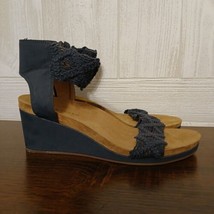 Lucky Brand Shoes Womens 10M Navy Ankle Strap Macrame Kierlo Wedge Sandals - £22.16 GBP