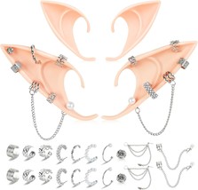 Elf Ears Piercings Earring Cuffs Cosplay Fairy Pixie Ears with Pearl Ear... - £19.65 GBP