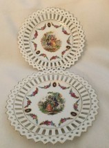 Antique Romantic Couple Plate (2) W Flower Garden Design Pierced Gold Germany - £17.40 GBP