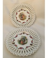 ANTIQUE ROMANTIC COUPLE PLATE (2) w FLOWER GARDEN DESIGN PIERCED GOLD GE... - $21.77