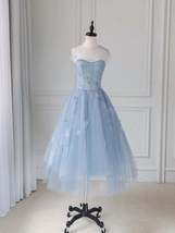 Blue round neck tulle lace short prom dress, blue homecoming dress - £153.95 GBP