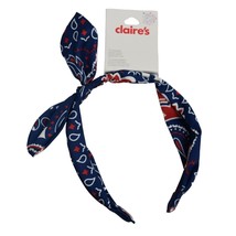 Claires Knotted Bow Headband Red White Blue Paisley Print Youth - £8.00 GBP