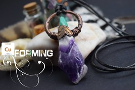 Copper electroformed necklace pendant with rough amethyst crystals and malachite - £46.75 GBP