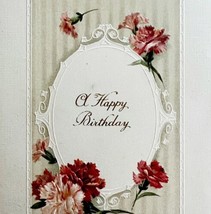 Happy Birthday Greeting Postcard 1910s Pink Flowers Embossed Germany PCBG3D - $19.99