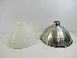 Milk Glass Pendant Shade Hanging Light w Metal Shade VTG Retro Industrial 10&quot;  - £41.56 GBP