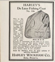 1928 Print Ad Harley&#39;s Deluxe Fishing Coats Harley Wickham Co. Erie,Penn... - $8.35