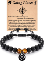 Graduation Gift, Men&#39;S Compass Bracelet with Black Onyx and Tiger Eye Stones - - £21.55 GBP