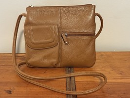 Tignanello Tan Brown Pebbled Leather Crossbody Organizer Shoulder Bag Purse - $19.24