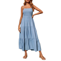 Summer Dress, Women Halter Sleeveless Bohemian Maxi Dress Pleated High-W... - $22.61