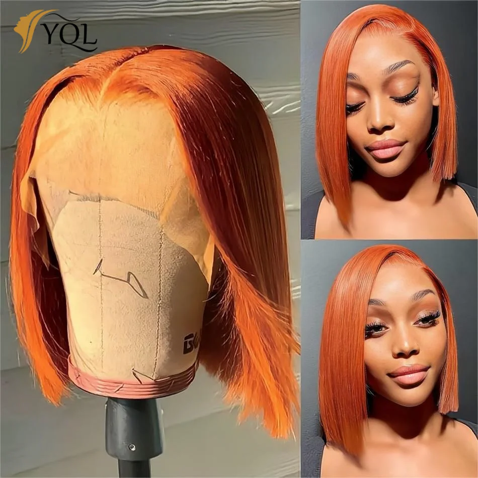 Orange Ginger Straight Bob Hair Wig Human Hair Lace Frontal Wig Brazilian Remy - $71.16+