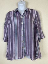 Catherines Womens Plus Size 0XWP Purple Striped Button Front Shirt 3/4 S... - $12.96