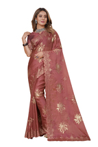 Designer Peach Sequence Resham Zarkan Embroidery Sari Silk Party Wear Saree - $83.95