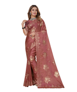 Designer Peach Sequence Resham Zarkan Embroidery Sari Silk Party Wear Saree - £66.02 GBP