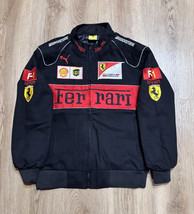 New Adult F1 Racing Jacket Vintage Black Ferrari Jacket Em Broidered Uk - $60.64