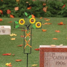 Memorial Cross Beautiful Sunflower Metal Garden Stake Cemetery Grave Religious - £14.17 GBP