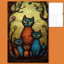  Feline Fiesta Postcard: Whimsical Cat Family Portrait Extravaganza!  - £4.74 GBP