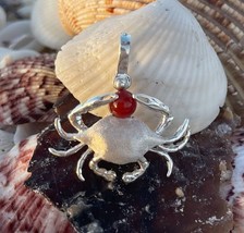 Sterling Silver &amp; Genuine 6mm Carnelian Crab Pendant with Textured Finish - $88.83