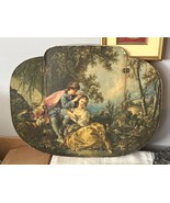 Antique Triptych Boucher Spring Scene Romantic Chic Couple Decor Vanity ... - $76.67