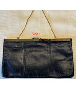 Etra Vintage 60s Leather Hinged Entry Chain Clutch Bag Navy Blue 1960s H... - $39.66 CAD