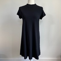 EVERLANE Mock Neck Short Sleeve Swing Weekend Dress Black Cotton Medium - £27.02 GBP