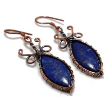 Lapis Lazuli Gemstone Copper Wire Wrap Drop Dangle Earrings Jewelry 2.10&quot; SA 11 - £3.92 GBP