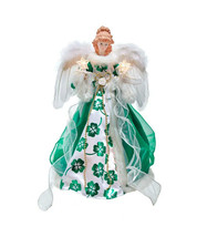 Kurt Adler 10 Light White &amp; Green Irish Angel Xmas Tree Topper Decoration UL2226 - £61.95 GBP