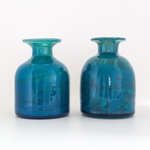 Mdina Glass Ming Bottle Vases, Pair, Blue, Vintage, Maltese, Handmade - $84.00