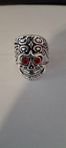 Vintage Retro Skull Head Ring Jewelry, Men&#39;s Carving Ghost Head Red Eye ... - £26.08 GBP