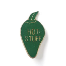 VTG Hot Stuff Green Chilli Pepper Jalapeño Enamel Lapel Pin - £7.47 GBP