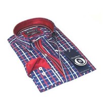 Men Oscar Banks Turkey Shirt All Egyptian Cotton Wrinkle less 5844-08 navy red image 2