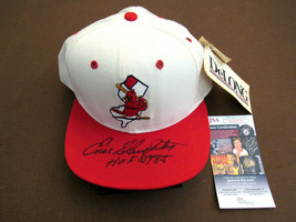 ENOS SLAUGHTER HOF 1985 NJ CARDINALS ML SIGNED AUTO DELONG PRO CAP HAT J... - $197.99
